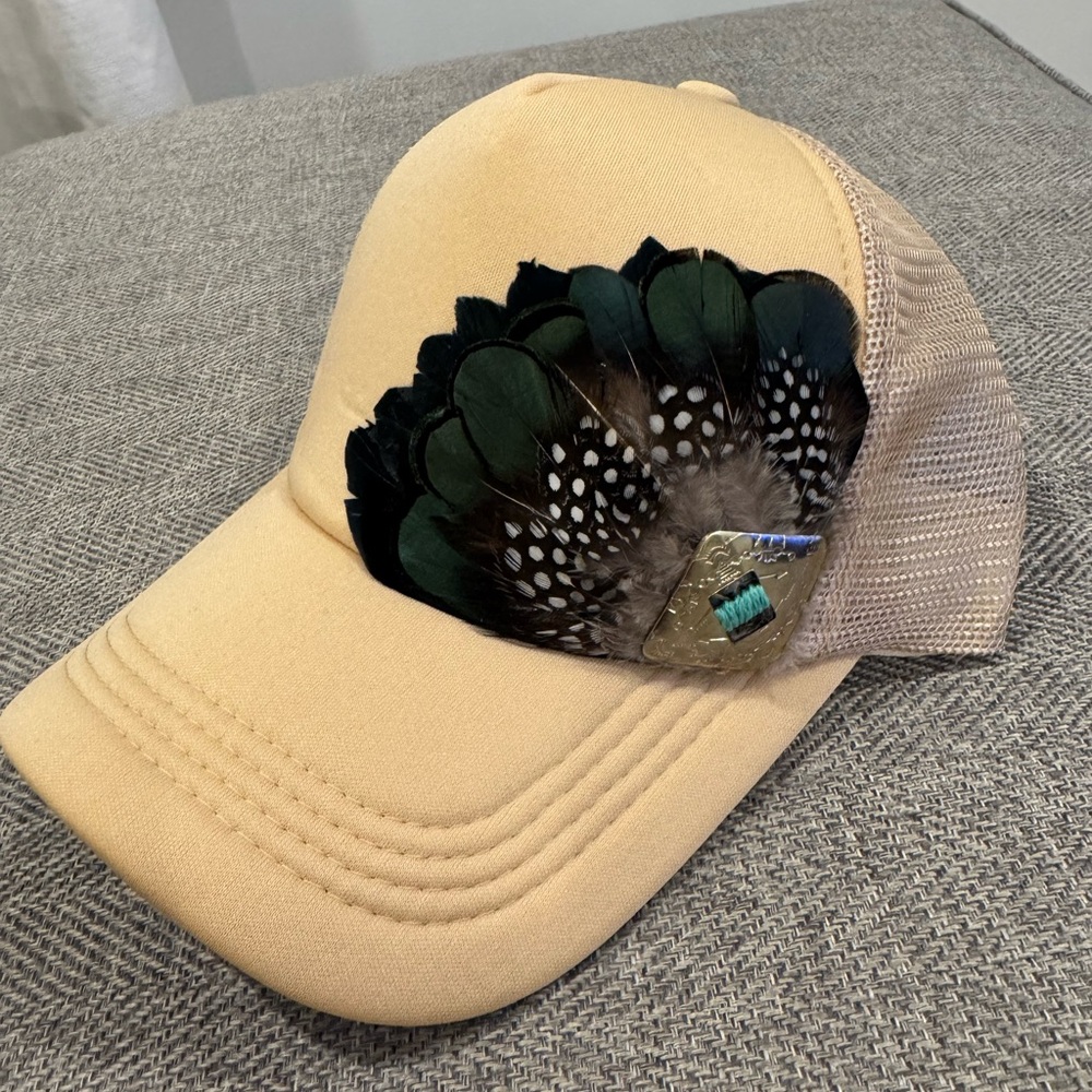 Elegant Beige Feather-Accent Hat